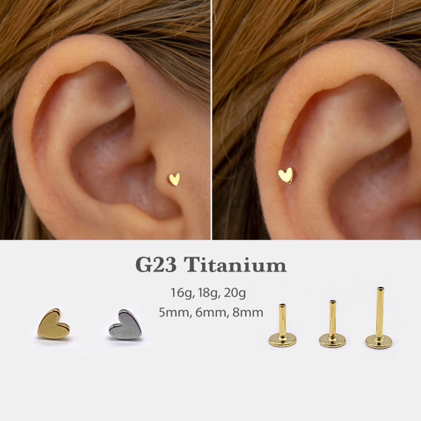 20G/18G/16G Heart Push Pin Labret • Threadless Flat Back Earring • Tragus Stud • Flat Back Stud • Helix Stud • Cartilage Stud • Nose Stud