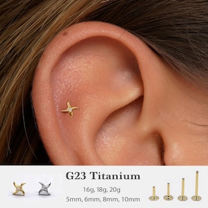 20G/18G/16G  Pinwheel earrings Push Pin Labret • Threadless Flat Back Earring • Tragus Stud • Flat Back Stud • Helix Stud