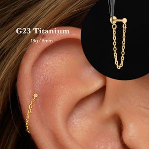 18G Chain Push Pin Labret •  Threadless Flat Back Earring • Tragus Stud • Flat Back Stud • Helix Stud • Cartilage• Nose