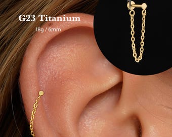 18G Chain Push Pin Labret •  Threadless Flat Back Earring • Tragus Stud • Flat Back Stud • Helix Stud • Cartilage• Nose