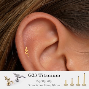 20G/18G/16G Snake Push Pin Labret • Threadless Flat Back Earring • Tragus Stud • Flat Back Stud • Helix Stud • Cartilage Stud • Nose Stud