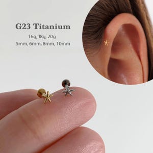 Labret con alfiler de estrella de mar de 20G/18G/16G • Pendiente plano sin rosca • Piercing para el trago • Piercing plano • Piercing para el hélix • Piercing para el cartílago • Piercing para la nariz