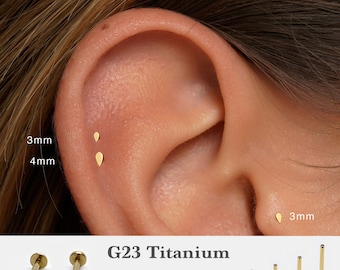 20G/18G/16G Flat Teardrop Push Pin Labret •Threadless Flat Back Earring • Tragus Stud • Flat Back Stud • Helix Stud • Cartilage•Nose Stud