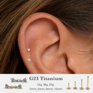 Labret à épingles pendantes 20G/18G/16G Cz • Boucle d'oreille sans filetage à dos plat • Clou tragus • Clou à l'arrière plat • Clou hélicoïdal • Clou pour cartilage
