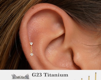 20G/18G/16G Cz Dangle Push Pin Labret •  Threadless Flat Back Earring • Tragus Stud • Flat Back Stud • Helix Stud • Cartilage Stud