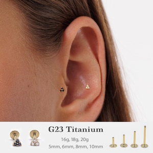 20G/18G/16G 2mm Triangle Stud Push Pin Labret •  Threadless Flat Back Earring • Tragus Stud • Flat Back Stud • Helix Stud • Nose Stud