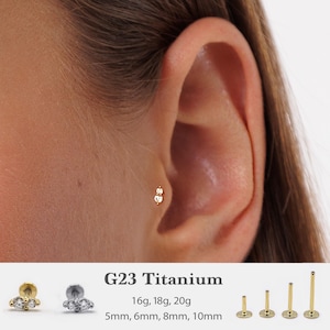 Labret con pasador pequeño de 20G/18G/16G • Pendiente de dos piedras con parte trasera plana • Perno para trago • Perno para parte trasera plana • Perno para hélix • Cartílago • Perno para nariz
