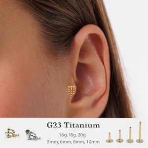 20G/18G/16G Ball Drop Push Pin Labret •  Threadless Flat Back Earring • Tragus Stud • Flat Back Stud • Helix Stud •Cartilage Stud