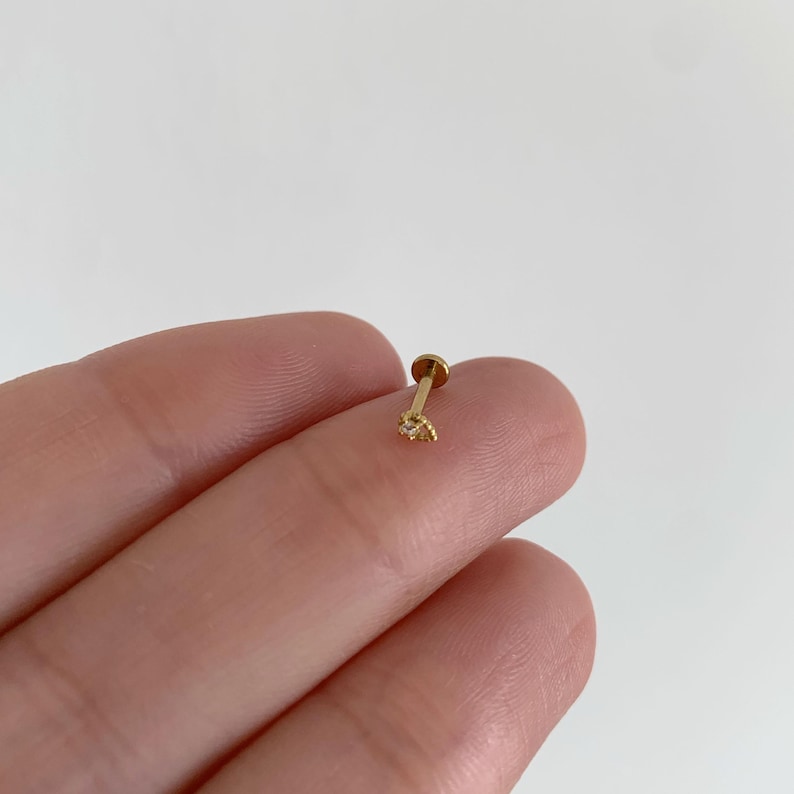20G/18G/16G Tiny Teardrop Push Pin Labret • Threadless Flat Back Earring • Tragus Stud • Flat Back Stud • Helix Stud • Cartilage• Nose image 11