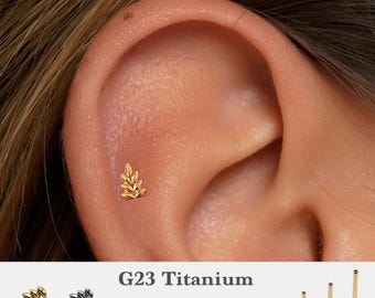 20G/18G/16G  Leaf earrings Push Pin Labret • Threadless Flat Back Earring • Tragus Stud • Flat Back Stud • Helix Stud