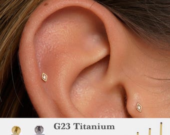 20G/18G/16G Tiny Cz Push Pin Labret •  Threadless Flat Back Earring • Tragus Stud • Flat Back Stud • Helix Stud • Cartilage Stud • Nose ring