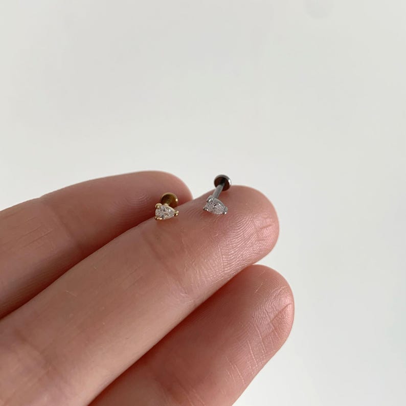 20G / 18G / 16G Birnenform Push Pin Labret • fadenlose flache Rückseite Ohrring • Tragus Bolzen • flache Rückseite Bolzen • Helix Ohrstecker Bild 13