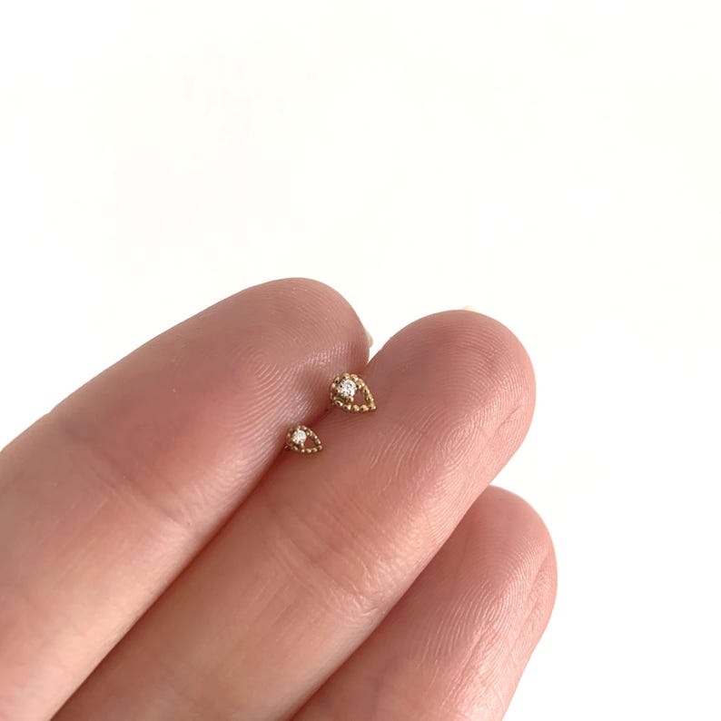 20G/18G/16G Tiny Teardrop Push Pin Labret • Threadless Flat Back Earring • Tragus Stud • Flat Back Stud • Helix Stud • Cartilage• Nose image 7