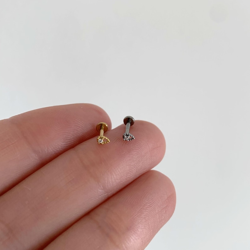 20G/18G/16G Tiny Teardrop Push Pin Labret • Threadless Flat Back Earring • Tragus Stud • Flat Back Stud • Helix Stud • Cartilage• Nose image 5