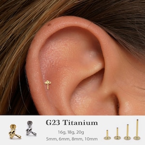 20G/18G/16G Mushroom Push Pin Labret • Threadless Flat Back Earring • Tragus Stud • Flat Back Stud • Helix Stud
