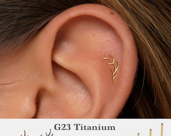 20G/18G/16G Leaf Push Pin Labret • Threadless Flat Back Earring • Tragus Stud • Flat Back Stud • Helix Stud • Cartilage Stud • Nose Stud
