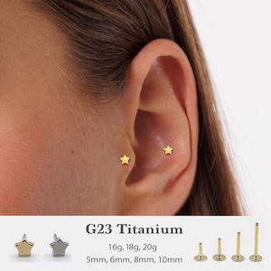 20G/18G/16G Star Push Pin Labret • Threadless Flat Back Earring • Tragus Stud • Flat Back Stud • Helix Stud • Cartilage Stud • Nose Stud
