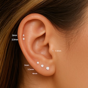 20G/18G/16G Tiny Cz Studs Push Pin Labret•  Threadless Flat Back Earring • Tragus Stud • Flat Back Stud • Helix Stud •Cartilage•Nose Stud