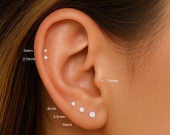 20G/18G/16G Tiny Cz Studs Push Pin Labret•  Threadless Flat Back Earring • Tragus Stud • Flat Back Stud • Helix Stud •Cartilage•Nose Stud