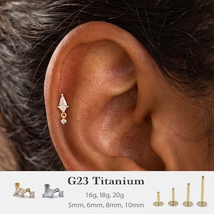 20G/18G/16G Cz Dangle Push Pin Labret •  Threadless Flat Back Earring • Tragus Stud • Flat Back Stud • Helix Stud • Cartilage Stud