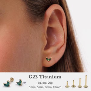 20G/18G/16G Emerald Leaf Studs Push Pin Labret •  Threadless Flat Back Earring • Tragus Stud • Flat Back Stud • Helix Stud • Nose Stud