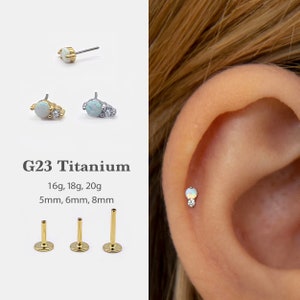 20G/18G/16G New - Opal Push Pin Labret • Two Stone Flat Back Earring • Tragus Stud • Flat Back Stud • Helix Stud • Cartilage• Nose Stud