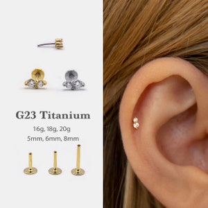 20G/18G/16G Tiny Push Pin Labret •  Two Stone Flat Back Earring • Tragus Stud • Flat Back Stud • Helix Stud • Cartilage • Nose Stud