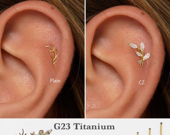 20G/18G/16G Leaf Push Pin Labret • Threadless Flat Back Earring • Tragus Stud • Flat Back Stud • Helix Stud • Cartilage Stud • Nose Stud