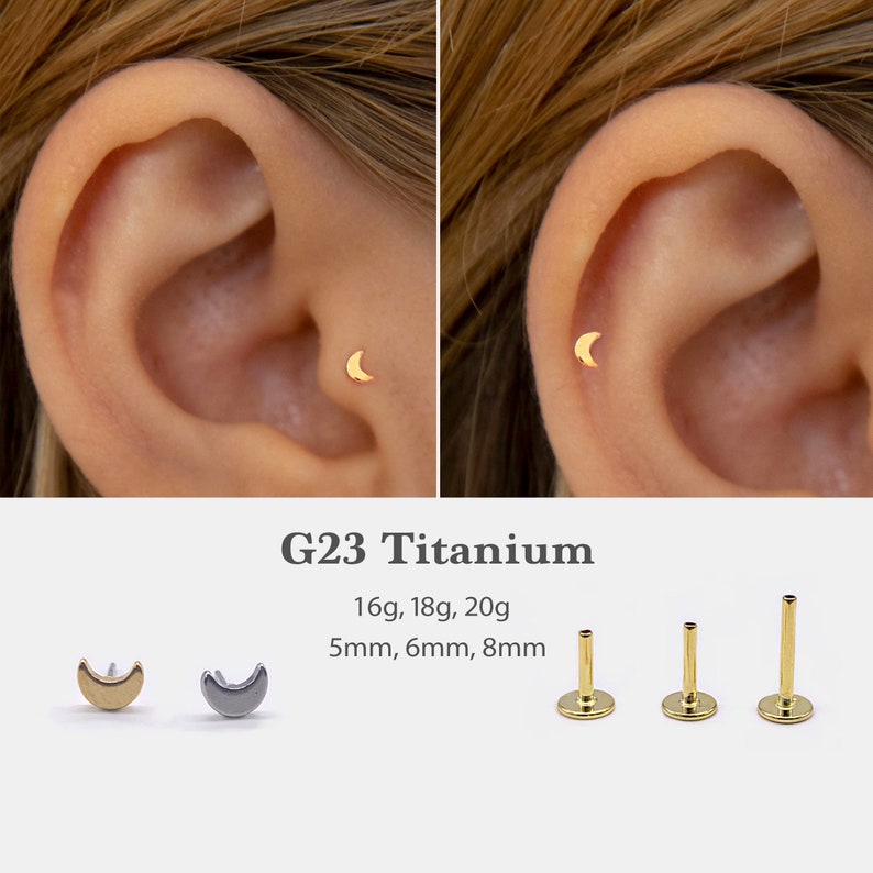 20G/18G/16G Moon Push Pin Labret Threadless Flat Back Etsy