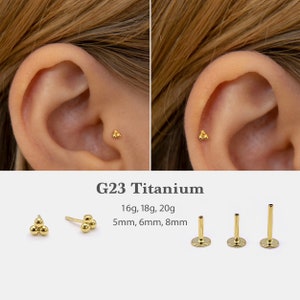 20G/18G/16G Three Ball Push Pin Labret • Threadless Flat Back Earring • Tragus Stud • Flat Back Stud • Helix Stud •Cartilage Stud •Nose Stud