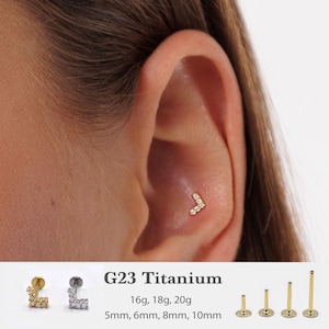 Labret à épingles en forme de V 20G/18G/16G Cz • Boucle d'oreille à dos plat sans filetage • Clou tragus • Clou à l'arrière plat • Clou hélicoïdal • Cartilage • Nez