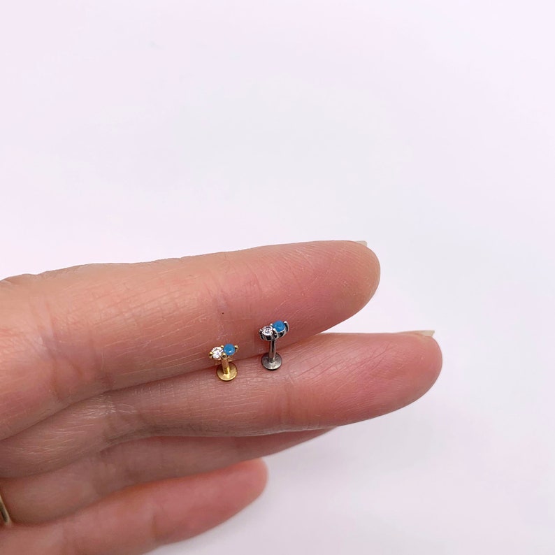 20G/18G/16G Tiny Push Pin Labret Turquoise Stud Two Stone Flat Back Earring Tragus Stud Flat Back Stud Helix Stud Nose Stud image 6