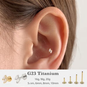 20G/18G/16G Two Baguette Push Pin Labret •  Threadless Flat Back Earring • Tragus Stud • Flat Back Stud • Helix Stud • Cartilage• Nose