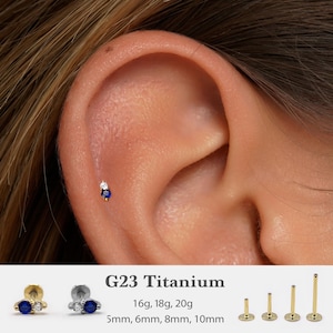 20G/18G/16G Tiny Push Pin Labret • Sapphire Stud Two Stone Flat Back Earring • Tragus Stud • Flat Back Stud • Helix Stud • Nose Stud
