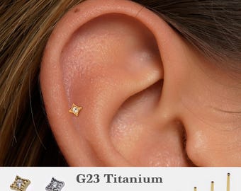 20G/18G/16G Tiny Cz Push Pin Labret •  Threadless Flat Back Earring • Tragus Stud • Flat Back Stud • Helix Stud • Cartilage Stud • Nose Stud