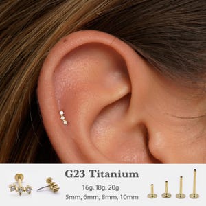 20G/18G/16G Three Cz Push Pin Labret •  Threadless Flat Back Earring • Tragus Stud • Flat Back Stud • Helix Stud • Cartilage Stud