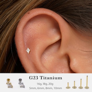 20G/18G/16G Tiny Cz Push Pin Labret •  Threadless Flat Back Earring • Tragus Stud • Flat Back Stud • Helix Stud • Cartilage• Nose