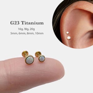 20G/18G/16G White Opal Push Pin Labret •  Threadless Flat Back Earring • Tragus Stud • Flat Back Stud • Helix Stud • Cartilage • Nose Stud