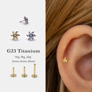 20G/18G/16G Tiny Flower Push Pin Labret •  Threadless Flat Back Earring • Tragus Stud • Flat Back Stud • Helix Stud • Cartilage  •Nose Stud