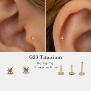 20G/18G/16G Estrela Push Pin Labret • Brinco sem rosca de costas planas • Pino Tragus • Pino de costas planas • Pino Hélix • Pino de cartilagem • Pino de nariz ff