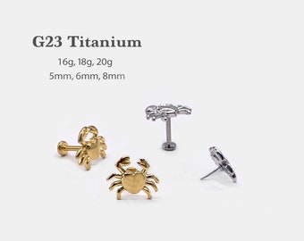 20G/18G/16G Crab Push Pin Labret • Threadless Flat Back Earring • Tragus Stud • Flat Back Stud • Helix Stud • Cartilage Stud • Nose Stud