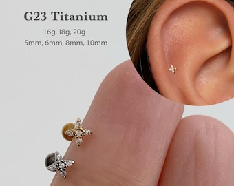20G/18G/16G Flower Push Pin Labret •  Threadless Flat Back Earring • Tragus Stud • Flat Back Stud • Helix Stud • Cartilage Stud • Nose ring
