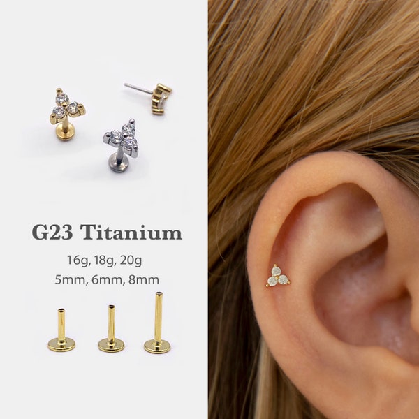 20G/18G/16G Flower Push Pin Labret •  Threadless Flat Back Earring • Tragus Stud • Flat Back Stud • Helix Stud • Cartilage Stud • Nose Stud