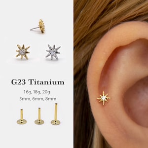 20G/18G/16G Star Push Pin Labret • Threadless Flat Back Earring • Tragus Stud • Helix Stud • Cartilage Stud • Nose Stud