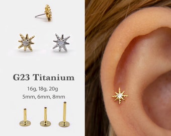 20G/18G/16G Star Push Pin Labret • Threadless Flat Back Earring • Tragus Stud • Helix Stud • Cartilage Stud • Nose Stud