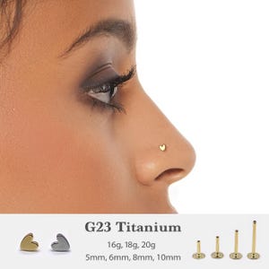 20G/18G/16G Heart Push Pin Labret • Threadless Flat Back Earring • Tragus Stud • Flat Back Stud • Helix Stud • Cartilage Stud • Nose Stud