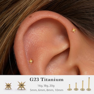 20G/18G/16G Starburst Push Pin Labret • Threadless Flat Back Earring • Tragus Stud • Flat Back Stud • Helix Stud •Cartilage Stud • Nose Stud