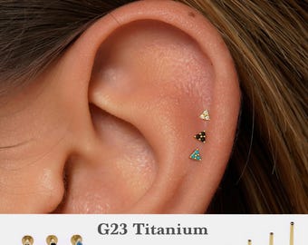 20G/18G/16G 3mm Triangle Stud Push Pin Labret •Threadless Flat Back Earring •Tragus Stud •Flat Back Stud • Helix Stud • Cartilage •Nose Stud