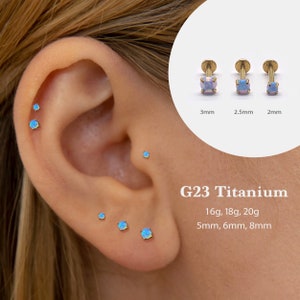 20G/18G/16G Blue Opal Push Pin Labret •  Threadless Flat Back Earring • Tragus Stud • Flat Back Stud • Helix Stud • Cartilage • Nose Stud