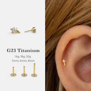 20G/18G/16G Spike Push Pin Labret •  Threadless Flat Back Earring • Tragus Stud • Flat Back Stud • Helix Stud • Cartilage Stud  • Nose Stud